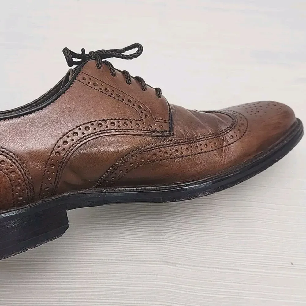 Johnston & Murphy Dress Shoes Wingtip Oxfords Brown Men Sz 8.5 Sheepskin Leather